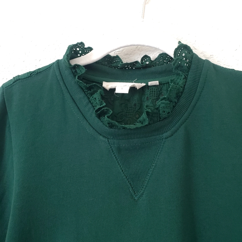 Anthropologie Forever That Girl Boho Green Lace Eyelet Sweatshirt Sweater S - Picture 9 of 16